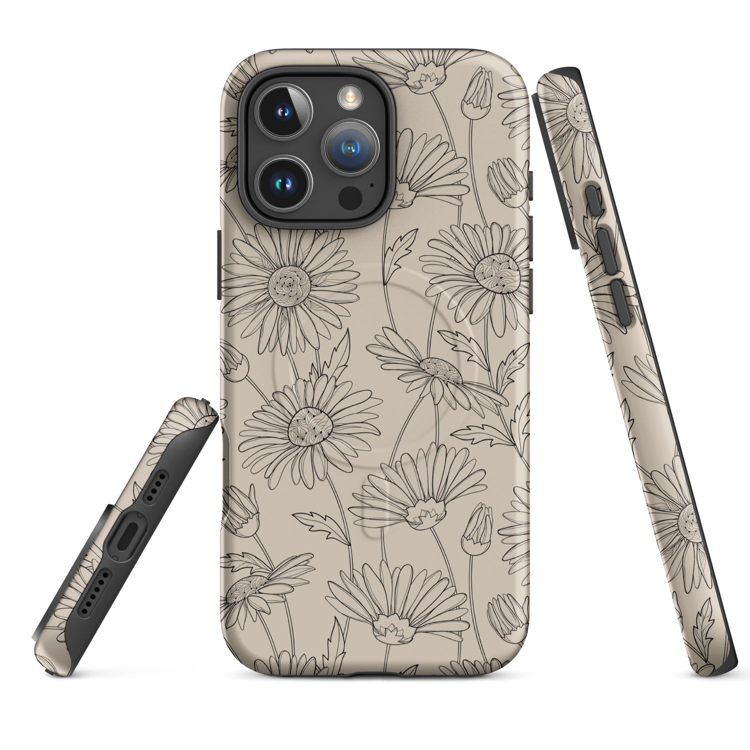 Beige Daisy Floral MagSafe Tough Case for iPhone