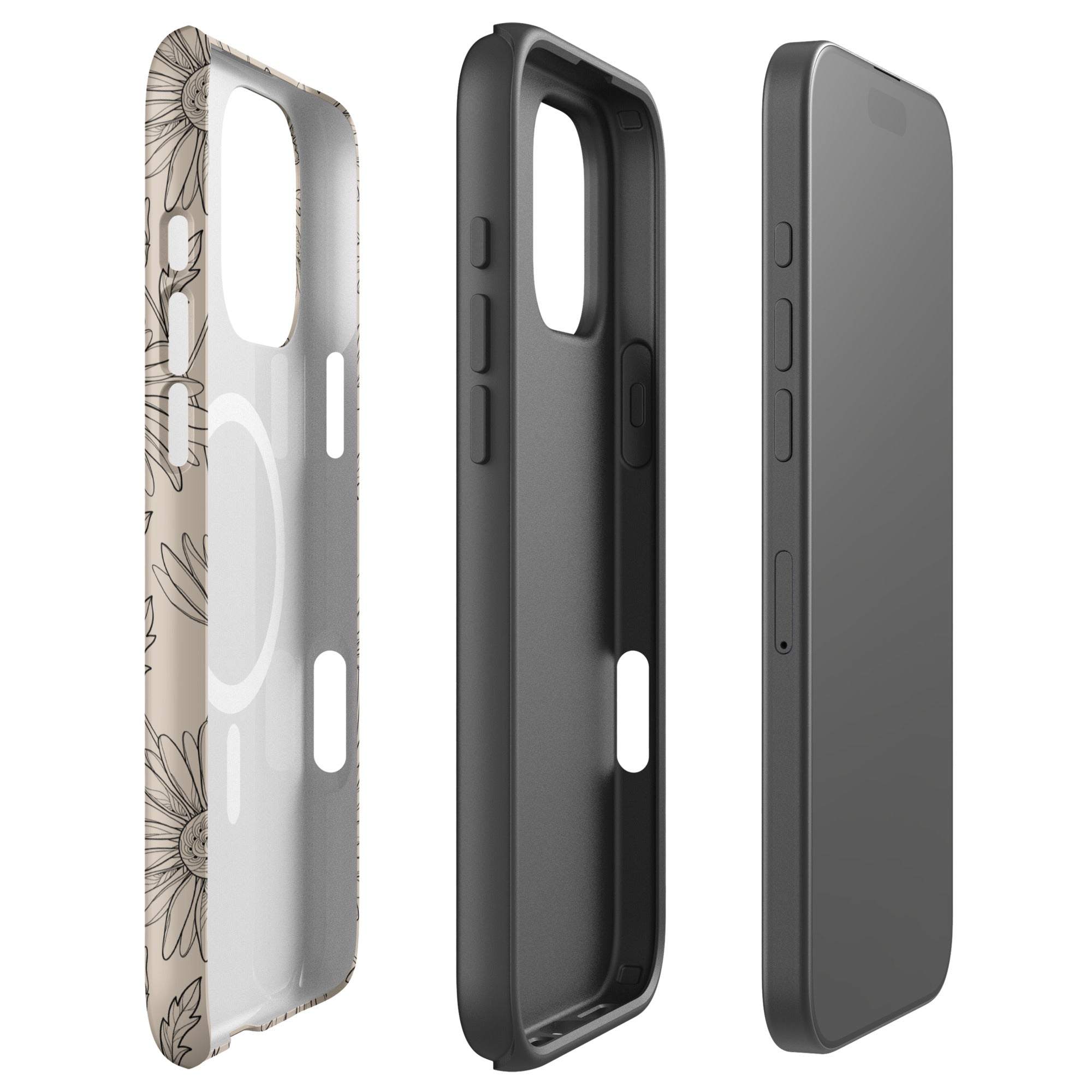 Beige Daisy Floral MagSafe Tough Case for iPhone