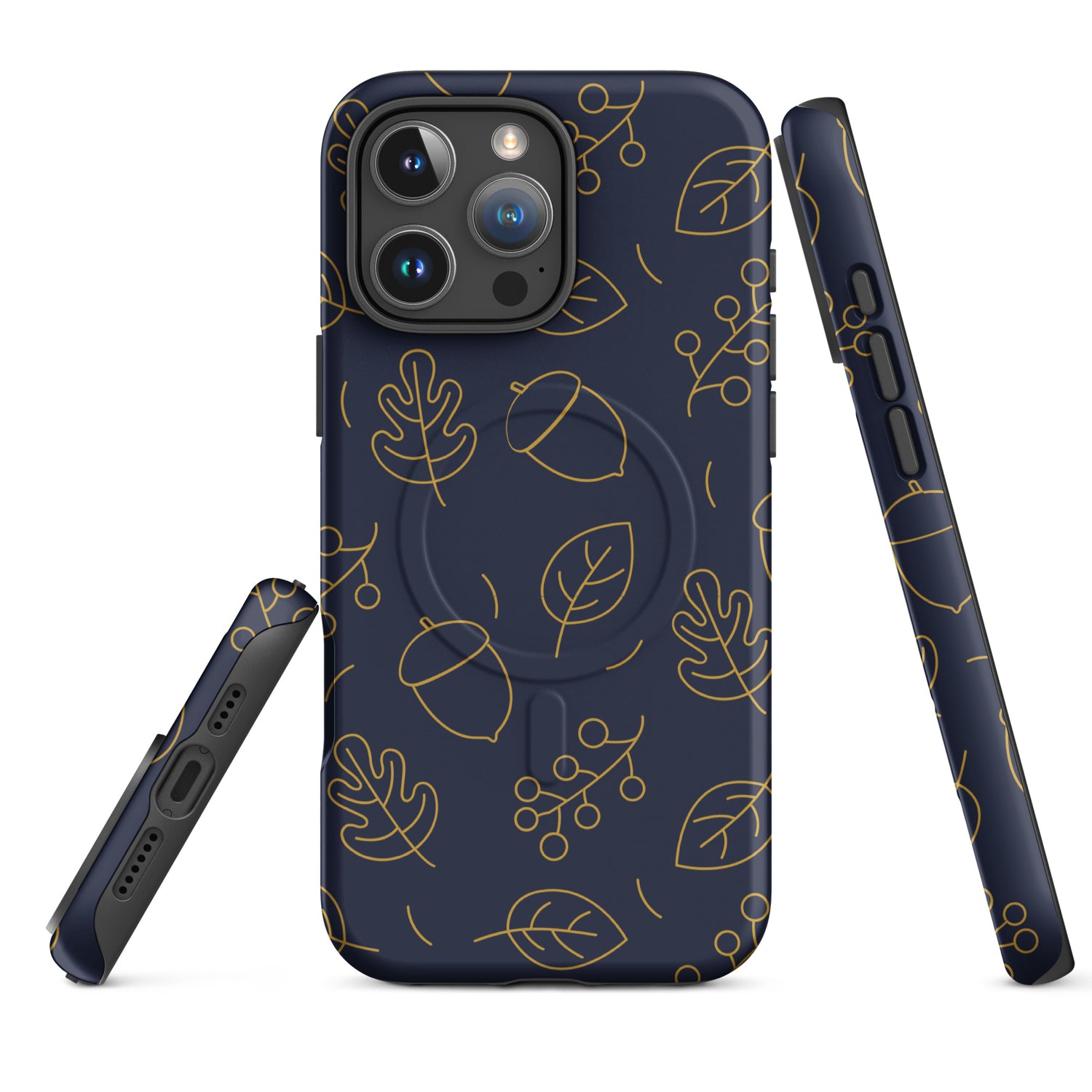 Navy Acorn Leaf MagSafe Tough Case for iPhone