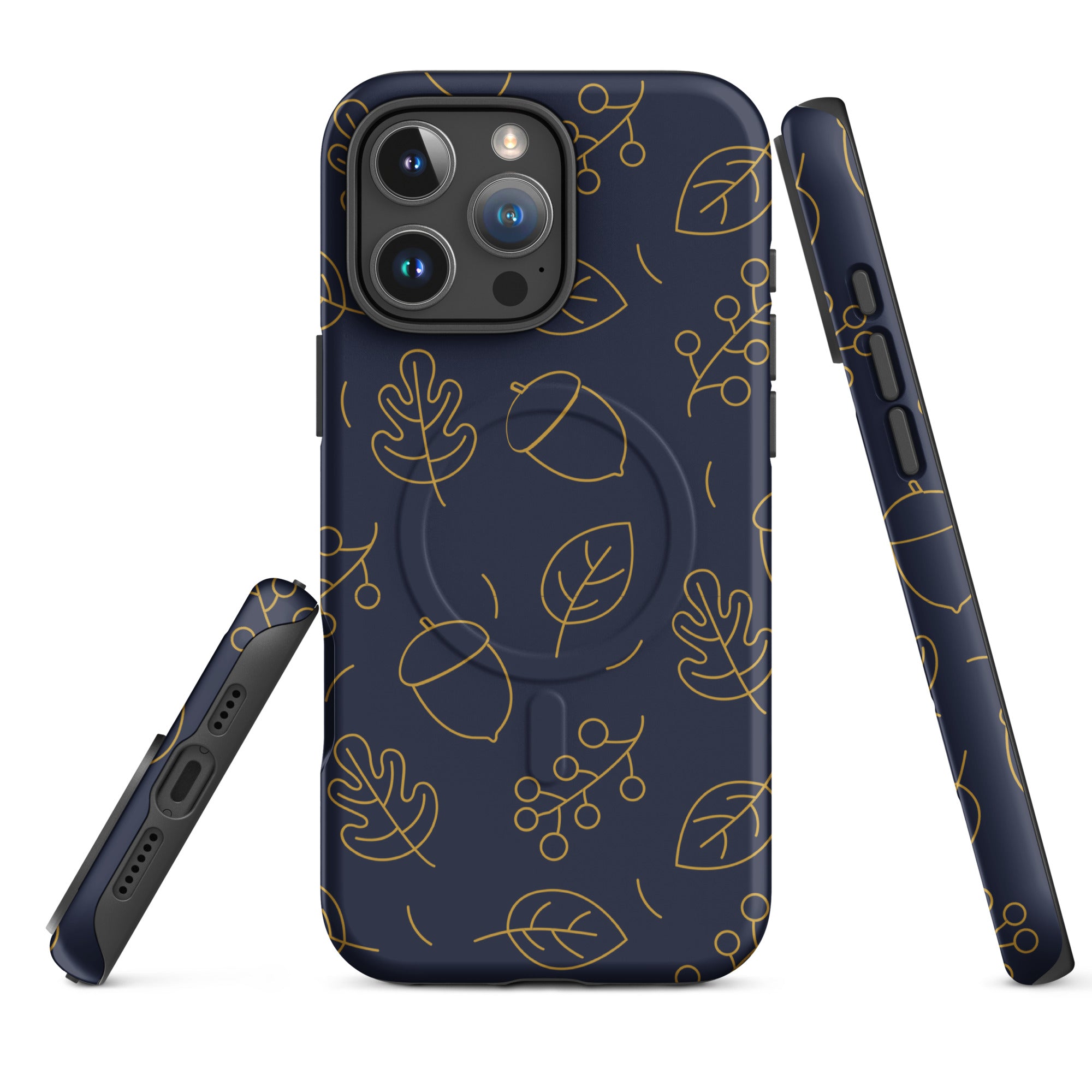 Navy Acorn Leaf MagSafe Tough Case for iPhone