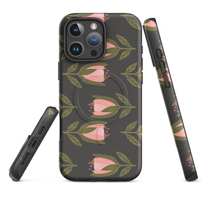 Charcoal Pink Tulip MagSafe Tough Case for iPhone