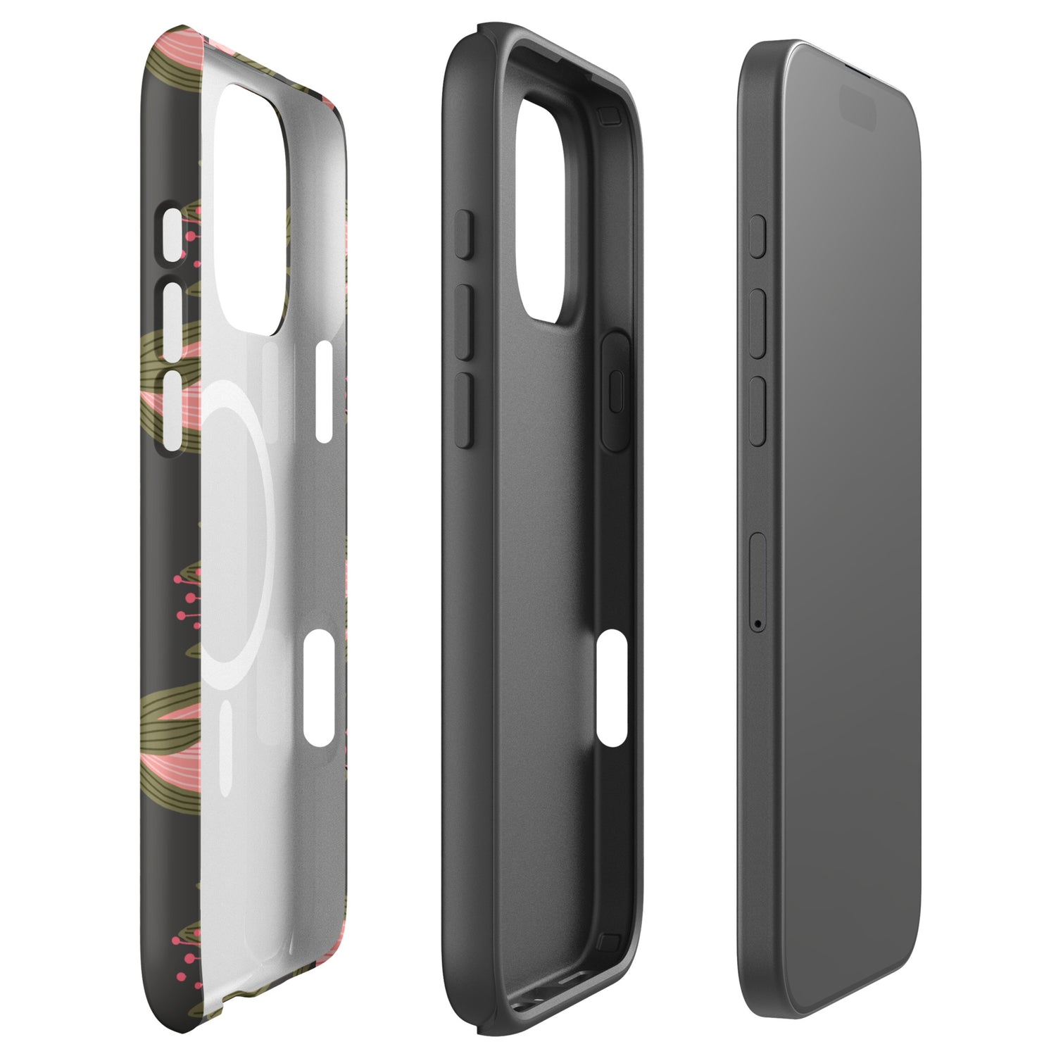 Charcoal Pink Tulip MagSafe Tough Case for iPhone