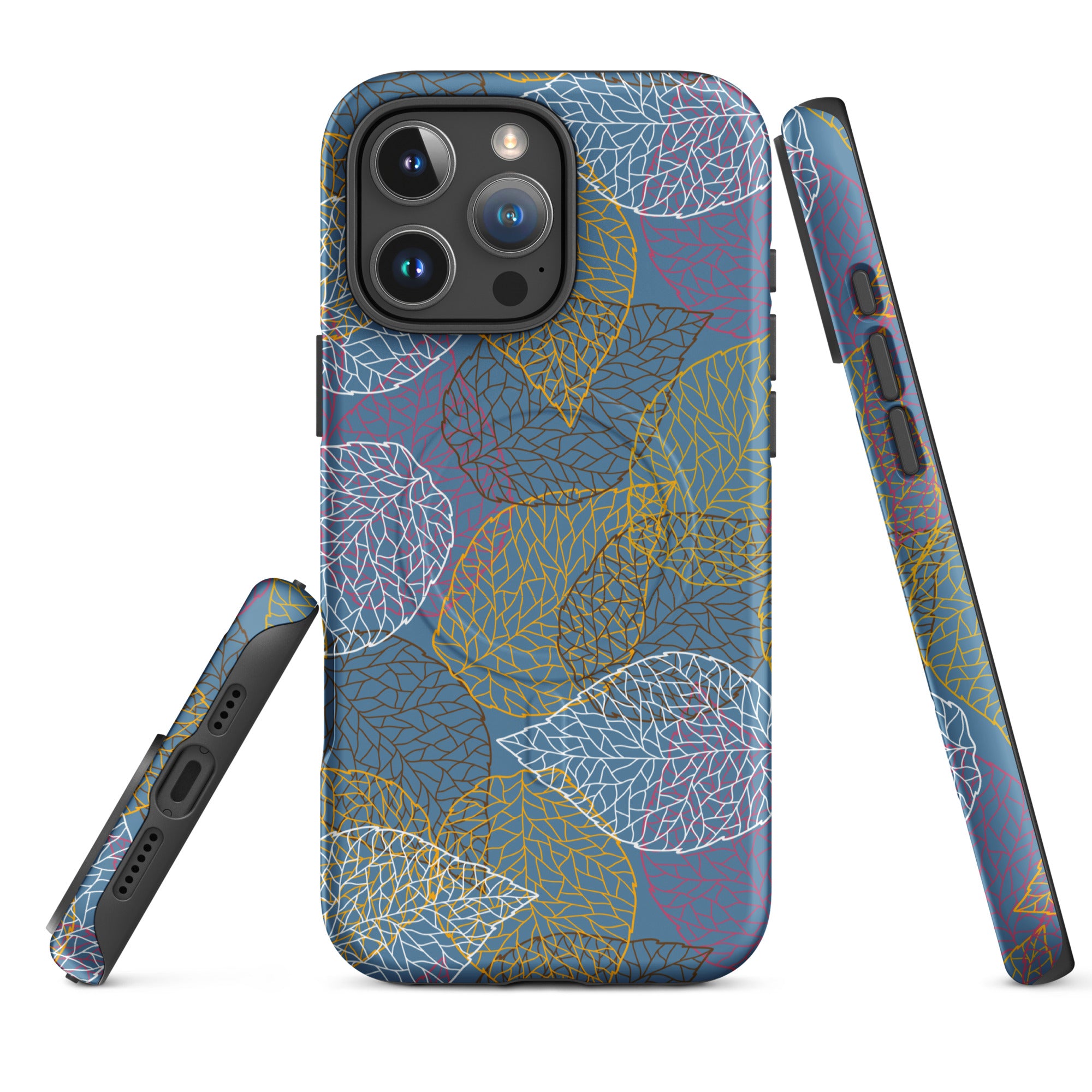 Slate Blue Abstract Leaf MagSafe Tough Case for iPhone