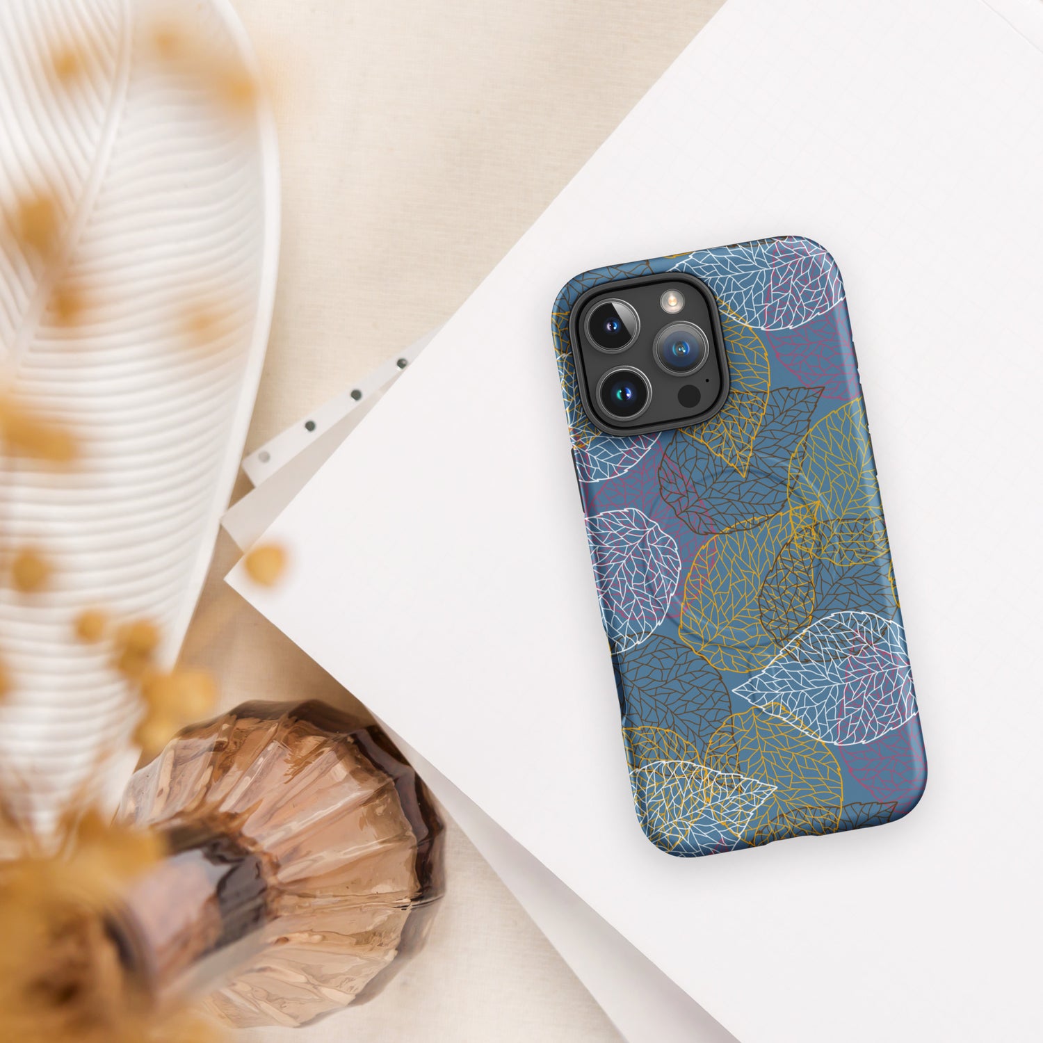Slate Blue Abstract Leaf MagSafe Tough Case for iPhone