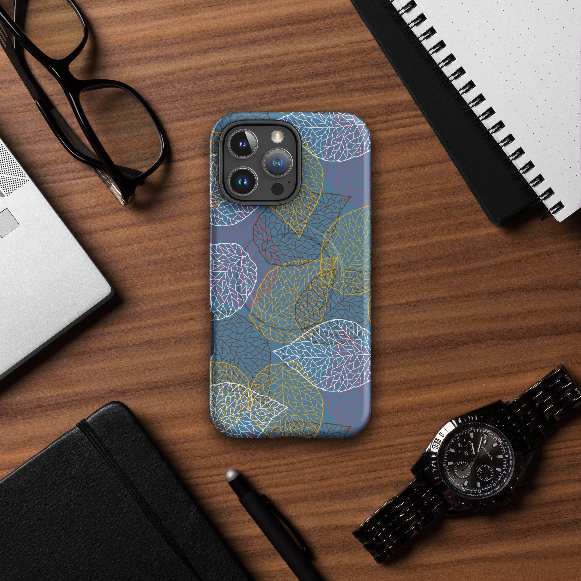 Slate Blue Abstract Leaf MagSafe Tough Case for iPhone