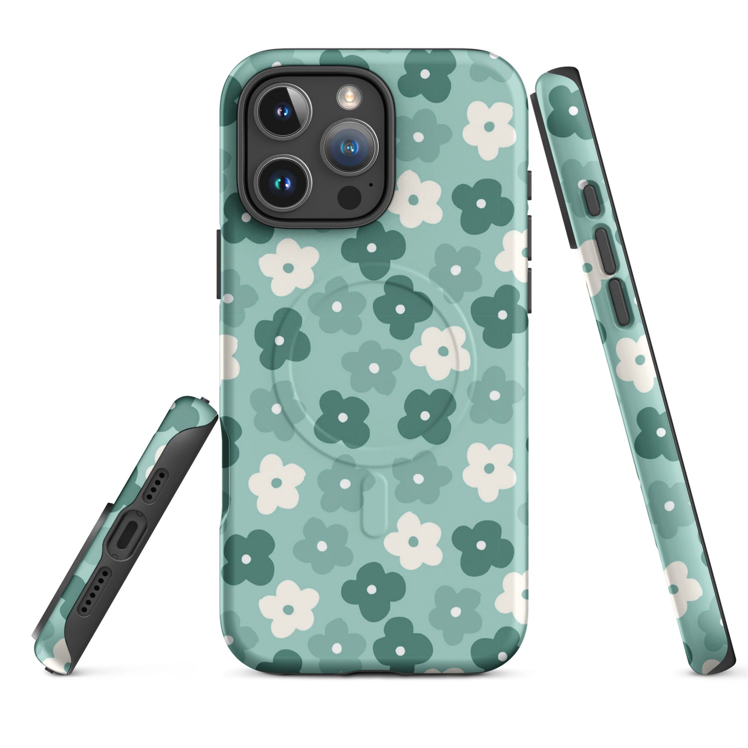 Retro Teal Floral MagSafe Tough Case for iPhone