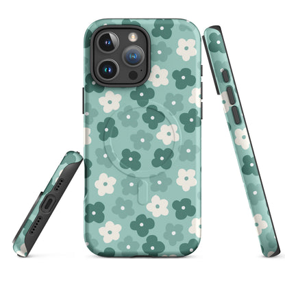 Retro Teal Floral MagSafe Tough Case for iPhone