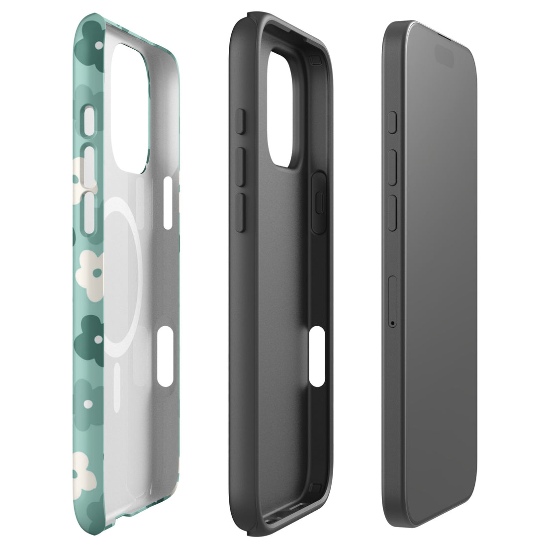 Retro Teal Floral MagSafe Tough Case for iPhone