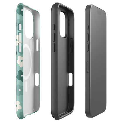 Retro Teal Floral MagSafe Tough Case for iPhone