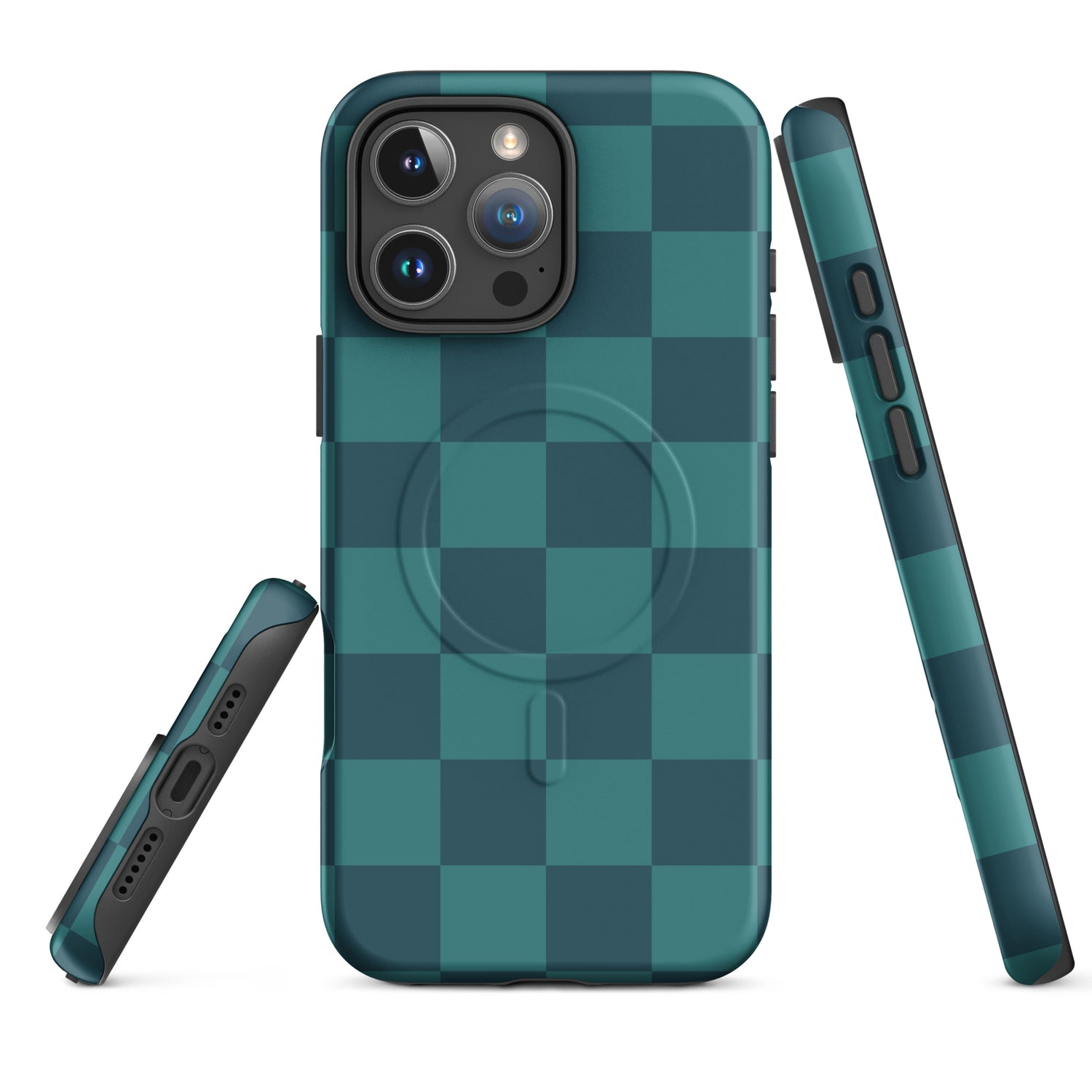 Deep Teal Checkered MagSafe Tough Case for iPhone