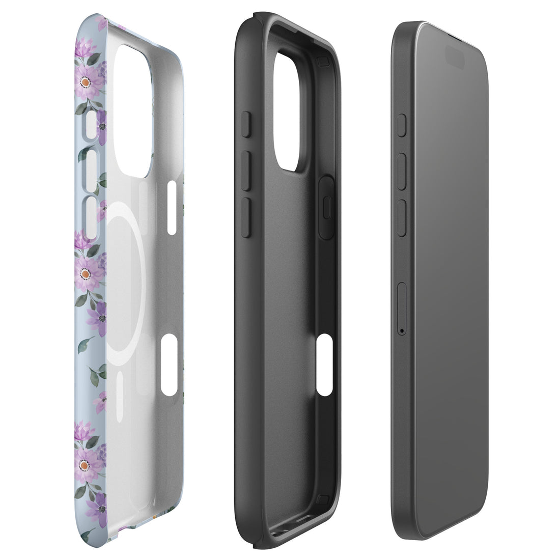 Floral Blue and Lilac MagSafe Tough Case for iPhone