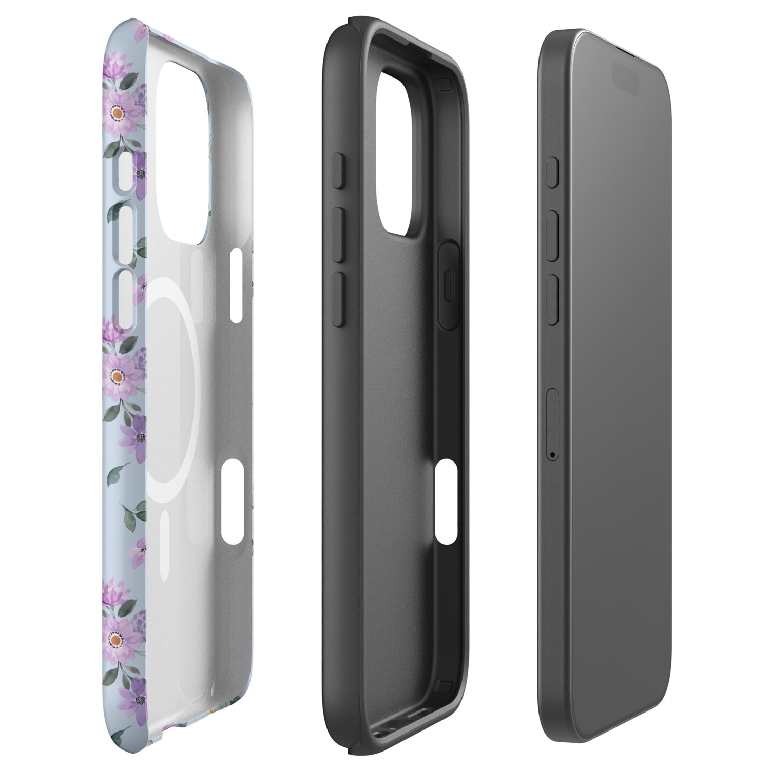 Floral Blue and Lilac MagSafe Tough Case for iPhone