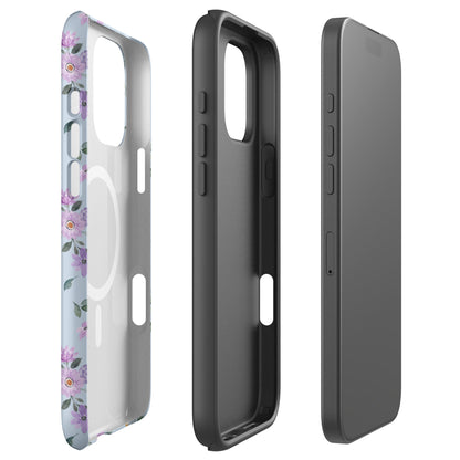 Floral Blue and Lilac MagSafe Tough Case for iPhone