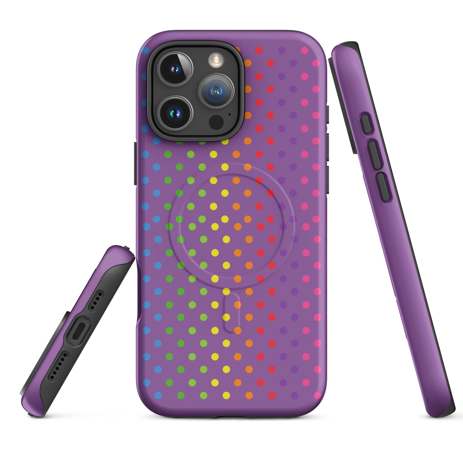 Violet Rainbow Polka Dot MagSafe Tough Case for iPhone