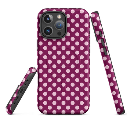 Blush Pink Polka Dot Raspberry MagSafe Tough Case for iPhone
