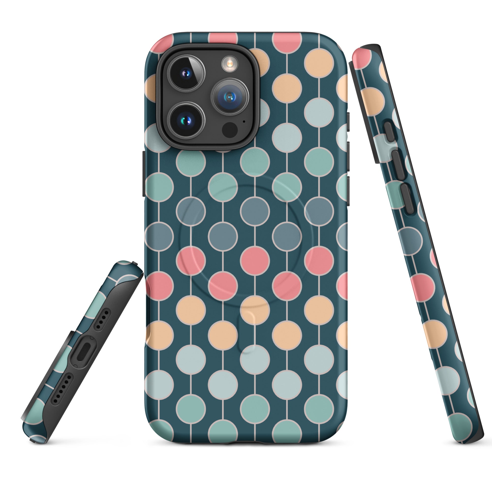 Deep Teal Midcentury Dot Grid MagSafe Tough Case for iPhone