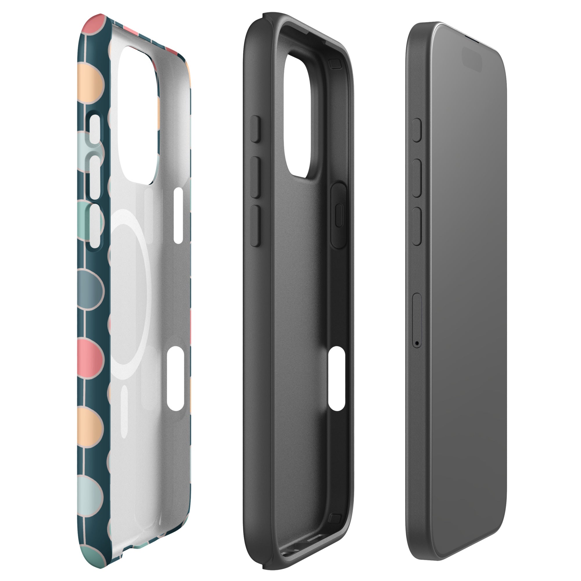 Deep Teal Midcentury Dot Grid MagSafe Tough Case for iPhone
