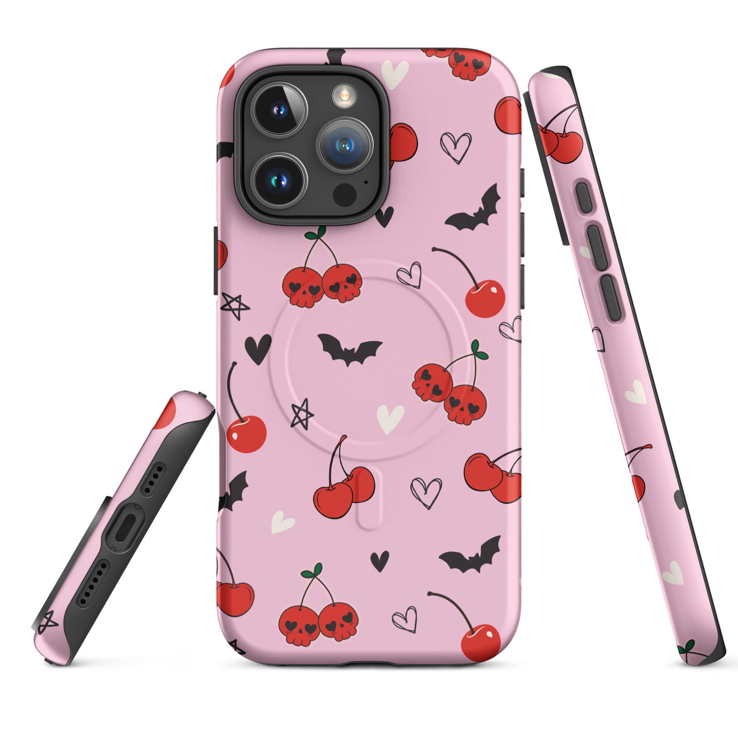 Pink Cherry Skulls &amp; Bats MagSafe Tough Case for iPhone