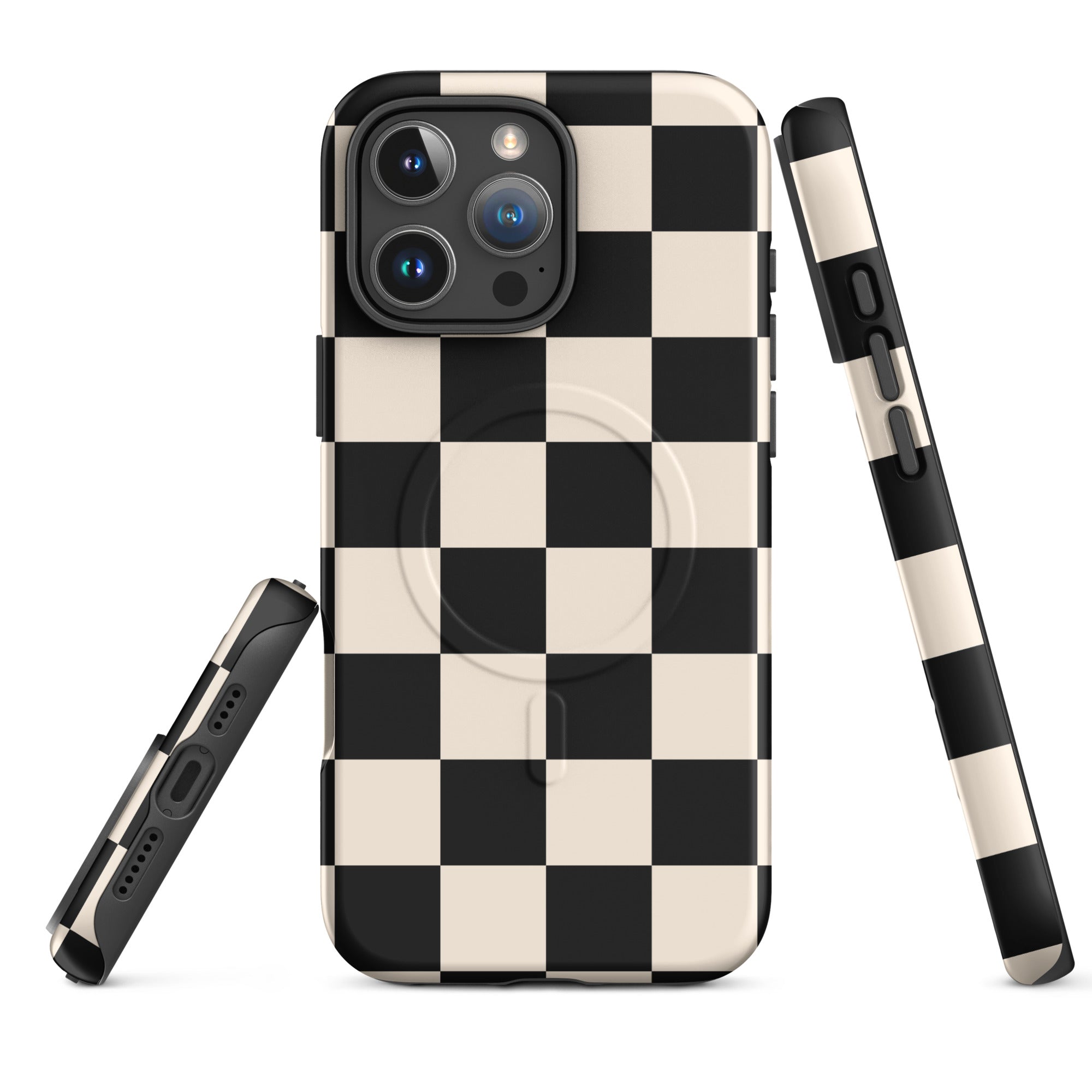 Black and Cream Checkerboard MagSafe Tough Case for iPhone