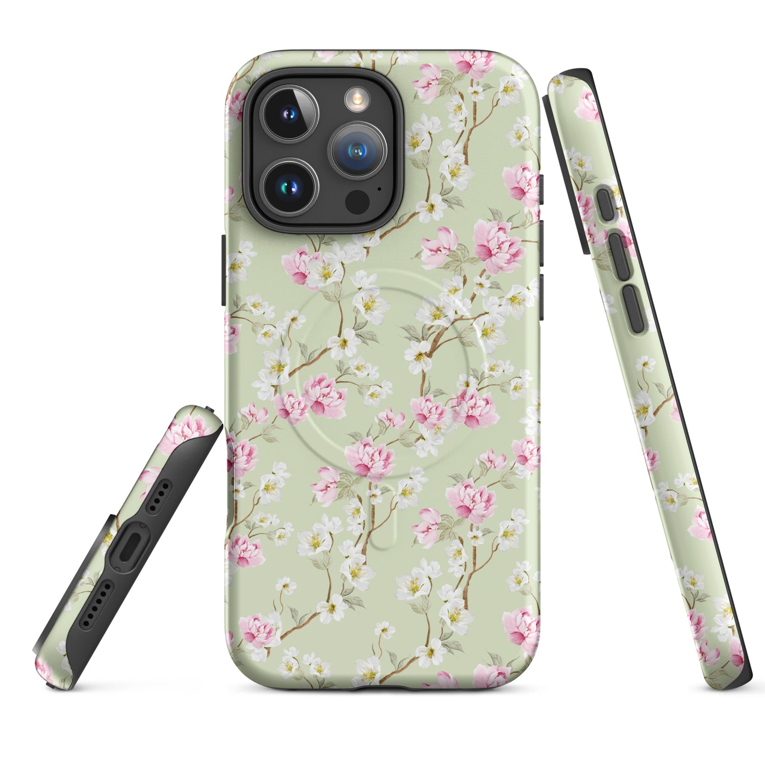 Soft Sage Blossom Floral MagSafe Tough Case for iPhone