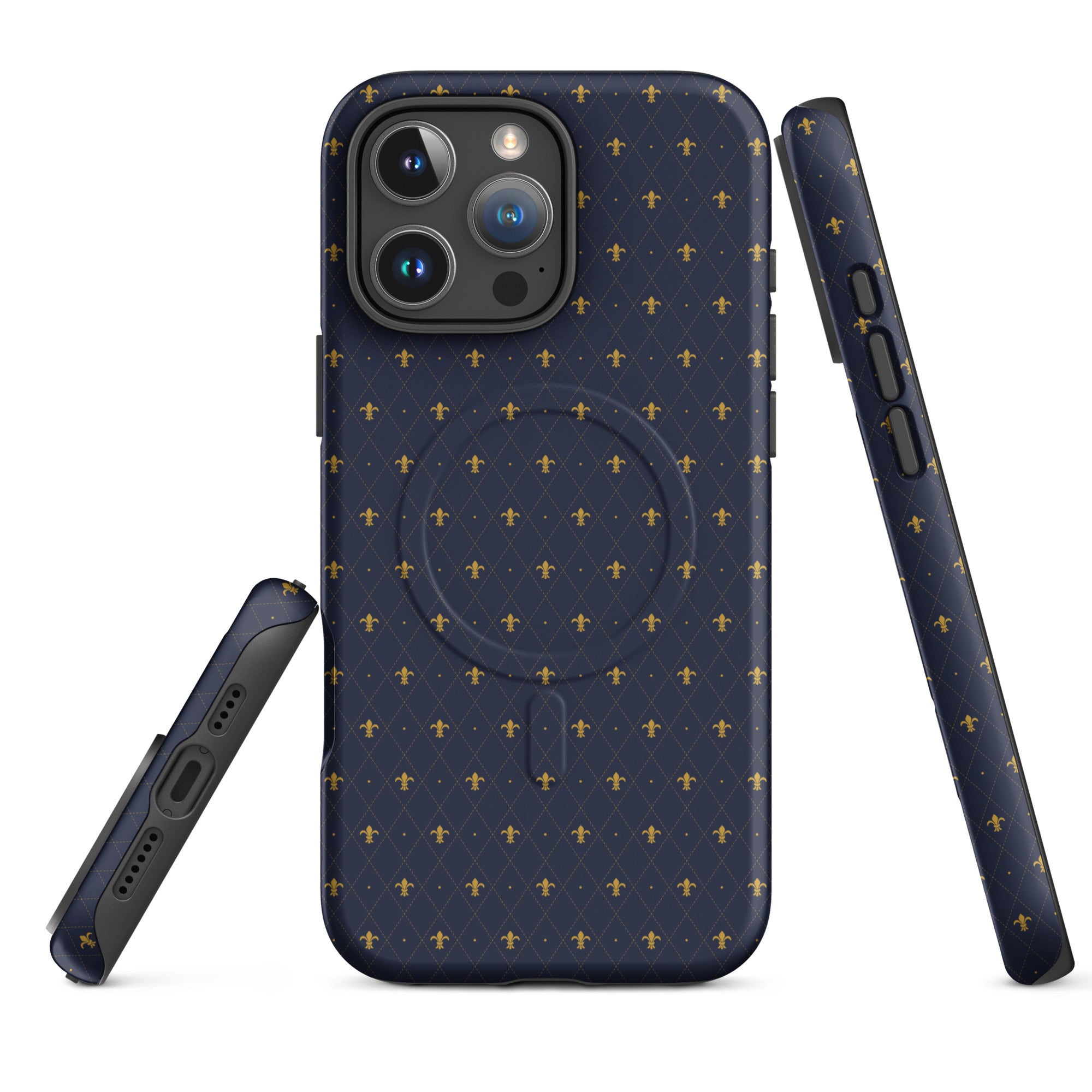 Navy Fleur-de-Lis MagSafe Tough Case for iPhone
