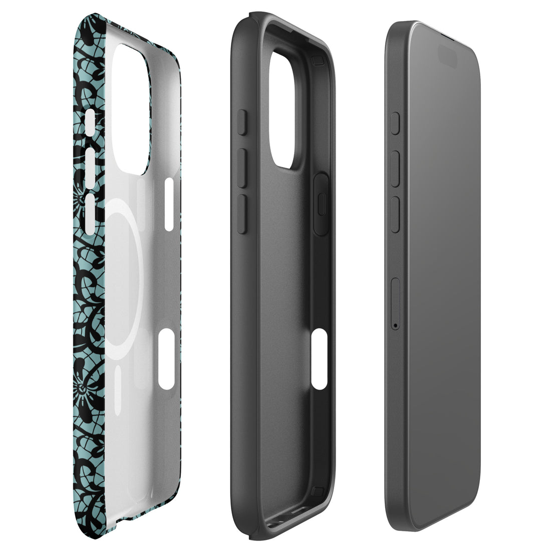 Black Lace Teal MagSafe Tough Case for iPhone