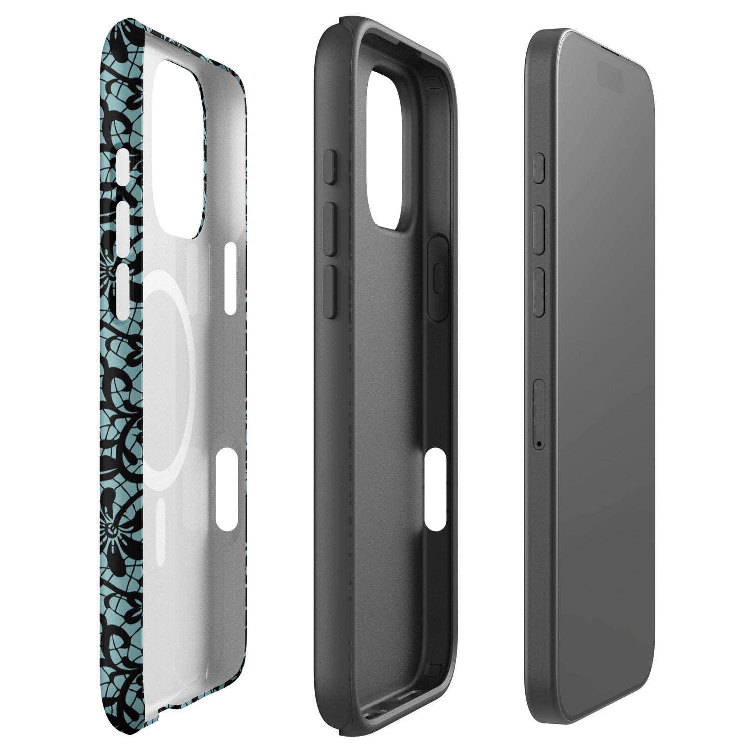 Black Lace Teal MagSafe Tough Case for iPhone
