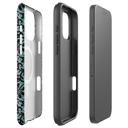 Black Lace Teal MagSafe Tough Case for iPhone