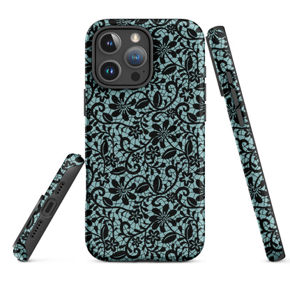 Black Lace Teal MagSafe Tough Case for iPhone