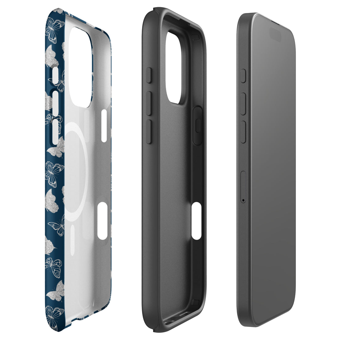 Navy Butterfly Pattern MagSafe Tough Case for iPhone