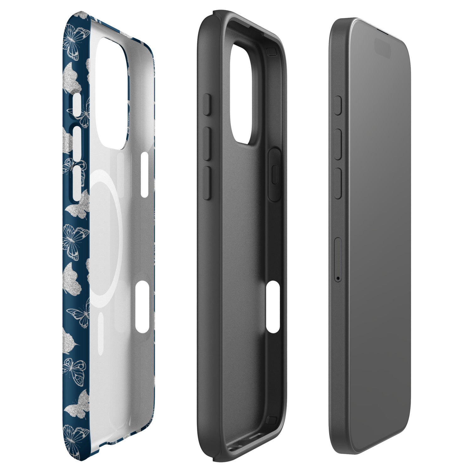 Navy Butterfly Pattern MagSafe Tough Case for iPhone