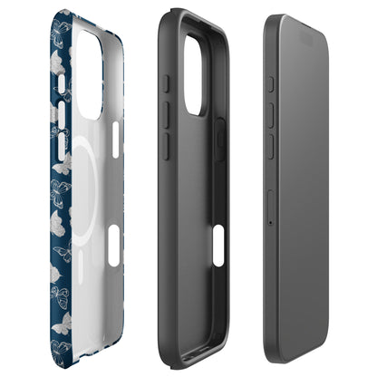 Navy Butterfly Pattern MagSafe Tough Case for iPhone
