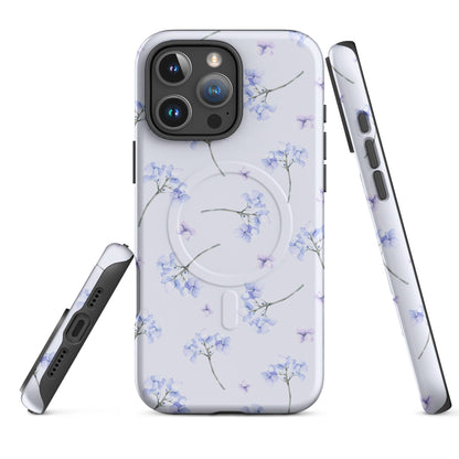 Soft Blue Floral MagSafe Tough Case for iPhone