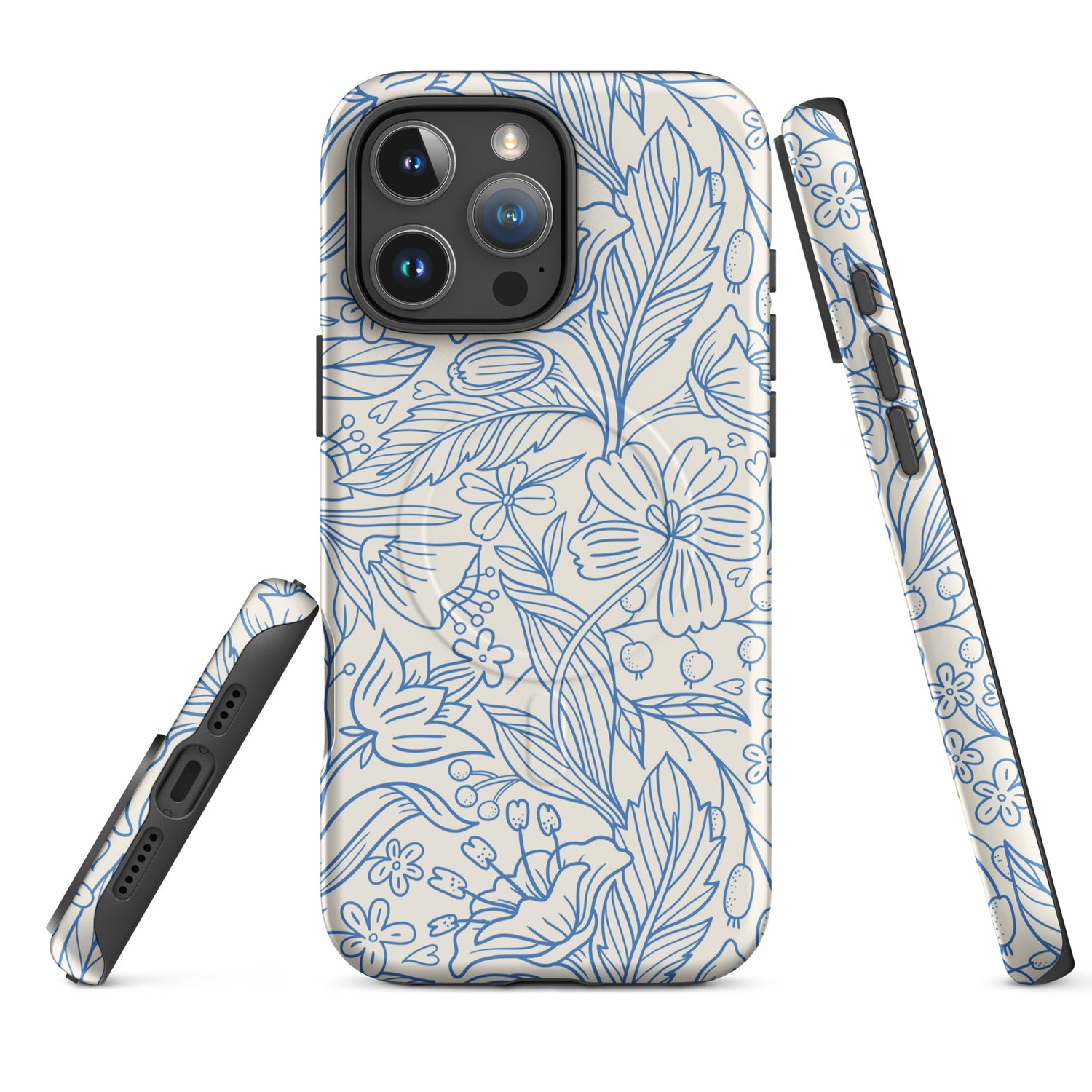 Blue Botanical Line Art MagSafe Tough Case for iPhone