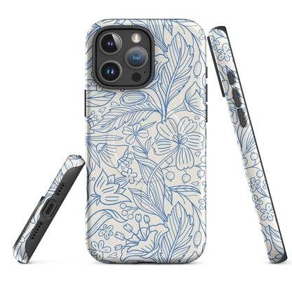 Blue Botanical Line Art MagSafe Tough Case for iPhone