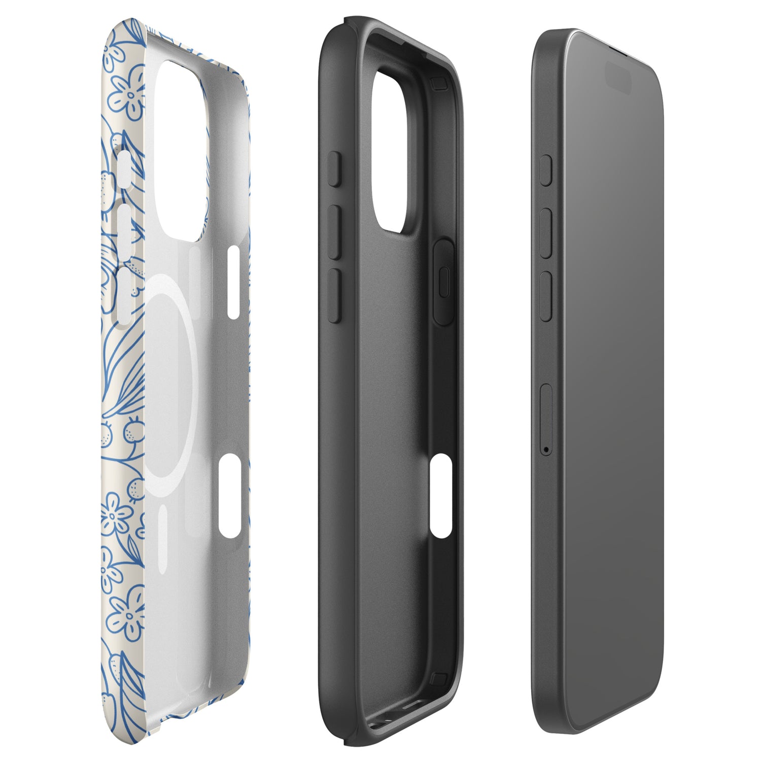 Blue Botanical Line Art MagSafe Tough Case for iPhone