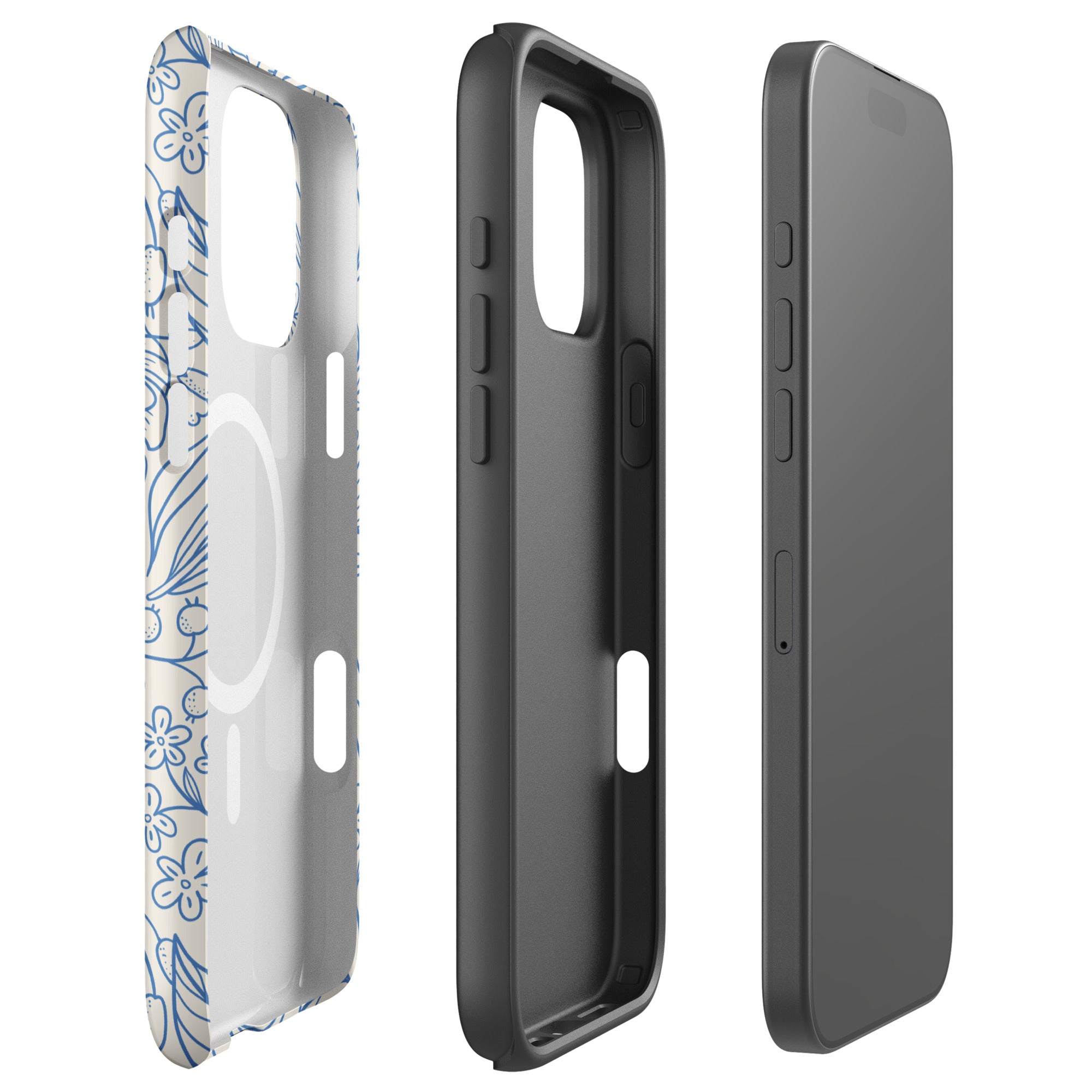 Blue Botanical Line Art MagSafe Tough Case for iPhone