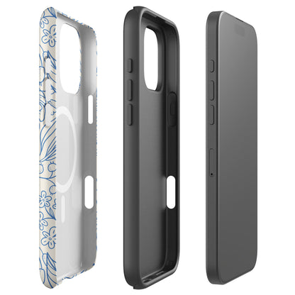 Blue Botanical Line Art MagSafe Tough Case for iPhone