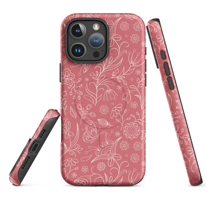 Coral Floral Sketch MagSafe Tough Case for iPhone