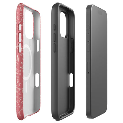 Coral Floral Sketch MagSafe Tough Case for iPhone