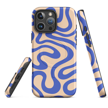 Sand Blue Retro Wave MagSafe Tough Case for iPhone