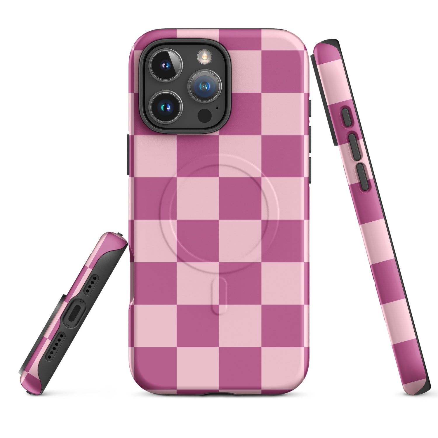 Berry Pink Checkerboard MagSafe Tough Case for iPhone