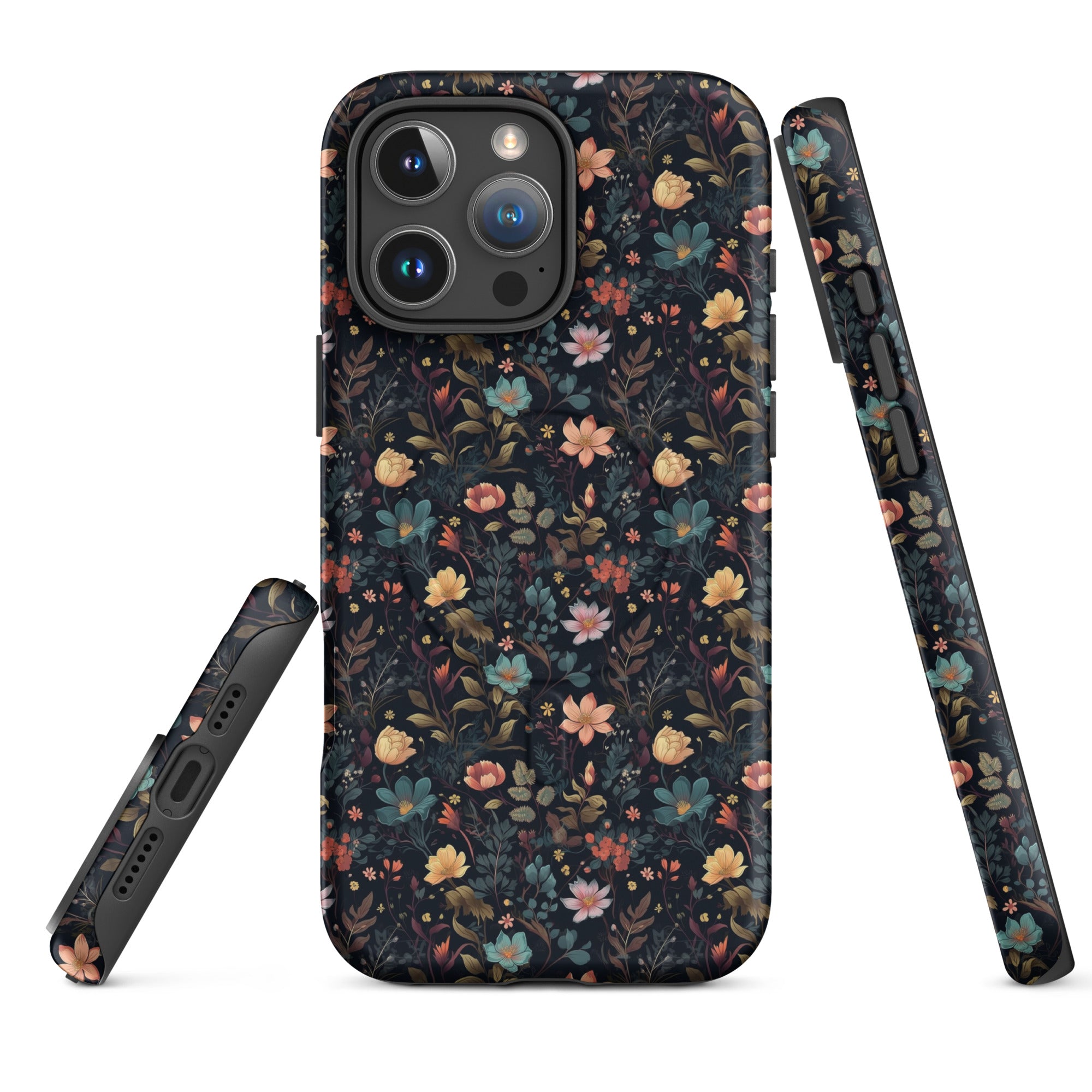 Black Gothic Floral MagSafe Tough Case for iPhone