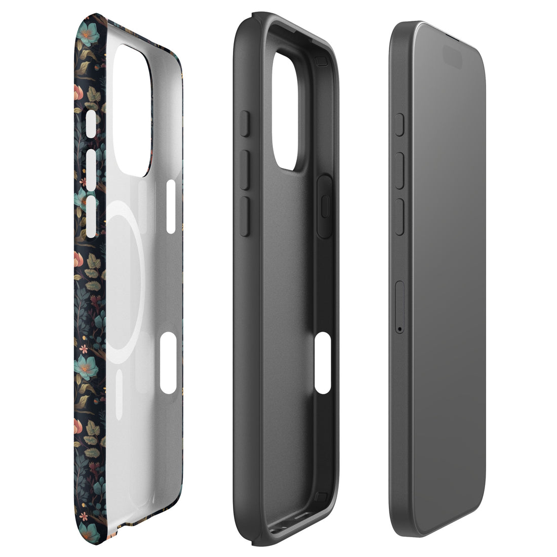 Black Gothic Floral MagSafe Tough Case for iPhone