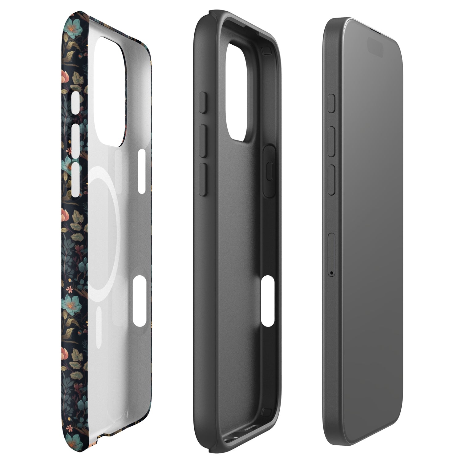 Black Gothic Floral MagSafe Tough Case for iPhone