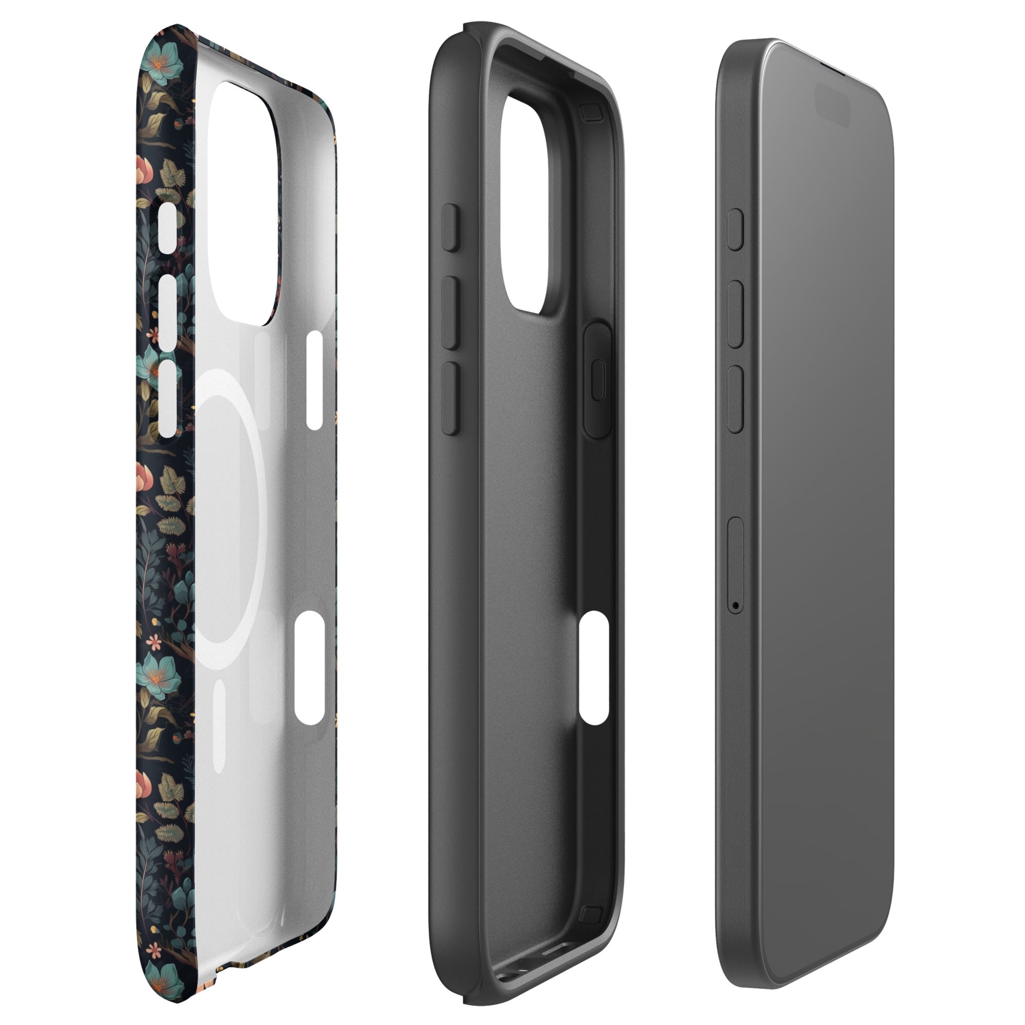 Black Gothic Floral MagSafe Tough Case for iPhone