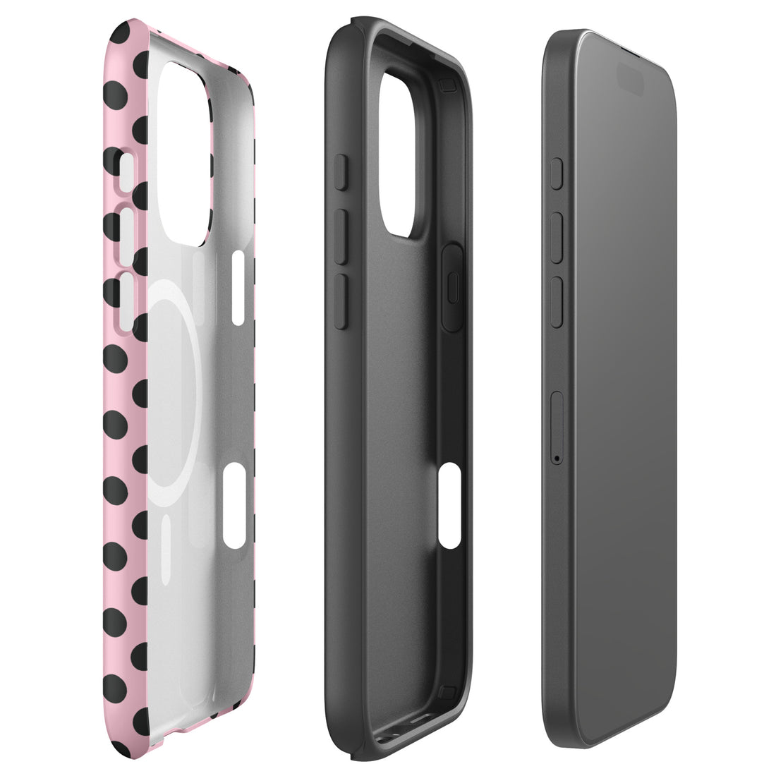 Black Polka Dot Blush Pink MagSafe Tough Case for iPhone