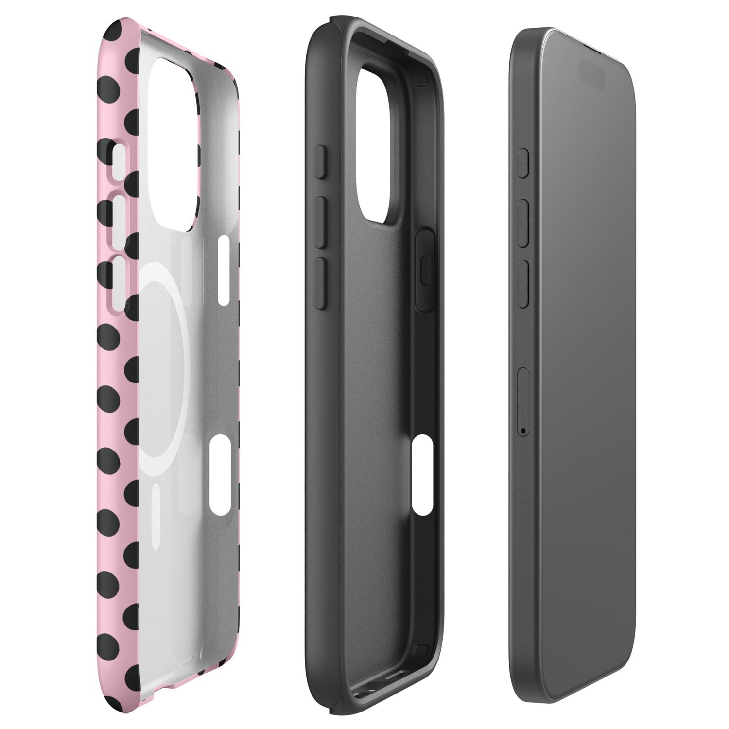 Black Polka Dot Blush Pink MagSafe Tough Case for iPhone