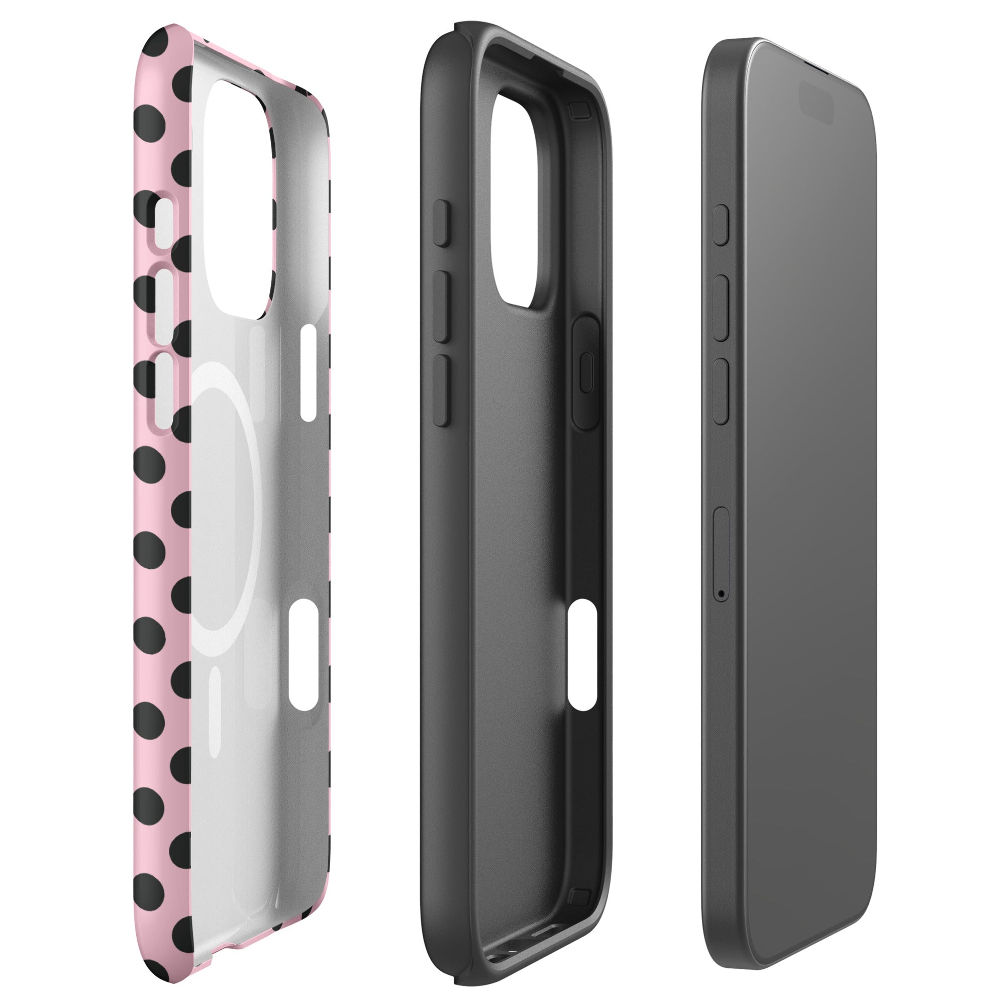 Black Polka Dot Blush Pink MagSafe Tough Case for iPhone