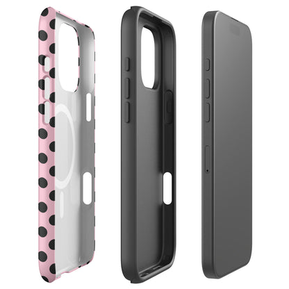 Black Polka Dot Blush Pink MagSafe Tough Case for iPhone